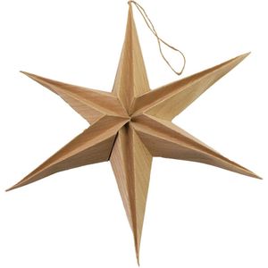 Stern Fabrik kerstster decoratie - bruin - 29 cm - eco - papier - 6 punten - hangend