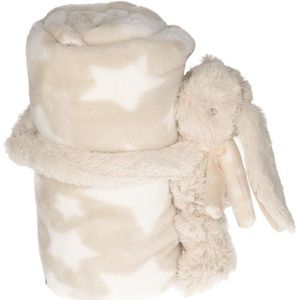 Baby/Kinder Beige Dekentje met Konijnen/Hazen Knuffel