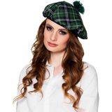Boland Carnaval verkleed hoed/baret in Schotse ruit - 2x - groen - polyester - heren - Schotland
