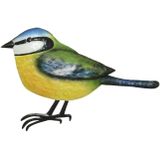 4x stuks decoratie vogel/muurvogel Pimpelmees voor in de tuin 38 cm - Tuindecoratie dierenbeeldjes - Tuinvogels/muurvogels