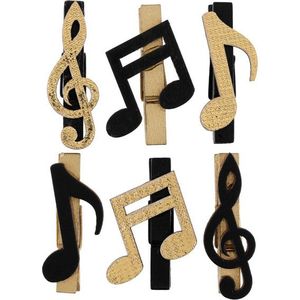 12x Bruiloftdecoratie mini  knijpertjes muzieknotenvan hout 5 cm - Muzieknoten knijpers - Decoratie materiaal