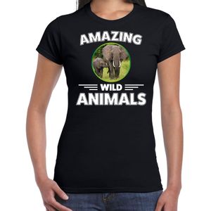 T-shirt olifant - zwart - dames - amazing wild animals - cadeau shirt olifant / olifanten liefhebber