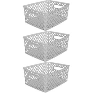 5Five Opbergmand/box van kunststof - 3x - grijs - 19 x 25 x 10 cm - 4 liter