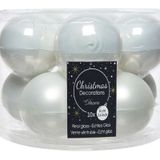 30x Winter witte glazen kerstballen 6 cm - glans en mat - Glans/glanzende - Kerstboomversiering winter wit