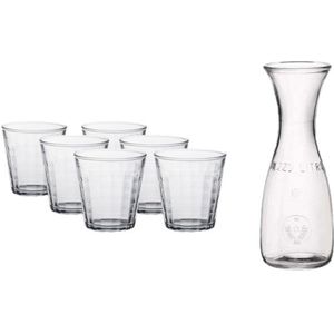 Glazen karaf van 0.5 liter met 6x stuks drinkglazen/waterglazen 220 ml