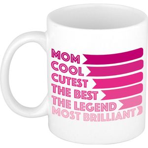 Bellatio Decorations Cadeau koffie/thee mok voor mama - hartjes handvat - roze - 300 ml - Moederdag