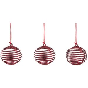 3x Kersthangers rode spiraal ballen 13 cm - rode kerstboomversiering/kerstversiering