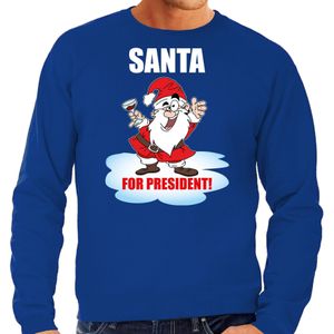 Santa for president Kerstsweater / Kerst trui blauw voor heren - Kerstkleding / Christmas outfit