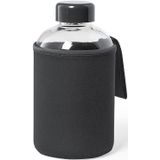 6x Stuks glazen waterfles/drinkfles met zwarte softshell bescherm hoes 600 ml - Sportfles - Bidon