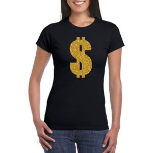 Gouden dollar / Gangster verkleed t-shirt / kleding - zwart - voor dames - Verkleedkleding / carnaval / outfit / gangsters