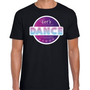 Lets Dance disco/feest t-shirt zwart voor heren - zwarte dance /disco seventies feest shirts