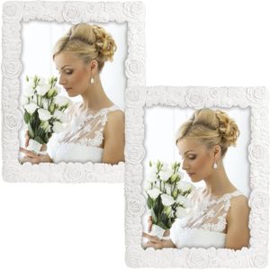 2x stuks kunststof fotolijst wit met bloemen motief geschikt voor een foto van 15 x 20 cm