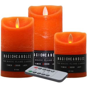 Kaarsen set van 3x stuks LED stompkaarsen oranje met afstandsbediening - Woondecoratie - Elektrische kaarsen