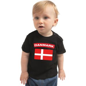 Danmark baby shirt met vlag zwart jongens en meisjes - Kraamcadeau - Babykleding - Denemarken landen t-shirt