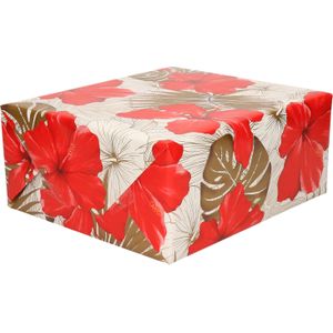 2x Rollen Inpakpapier/cadeaupapier creme met bloemen rood en goud 200 x 70 cm - Cadeauverpakking kadopapier