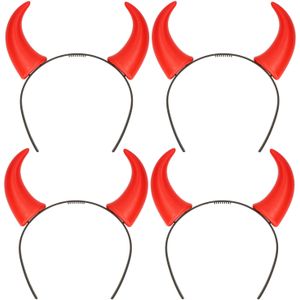 Set van 4x stuks rode duivel hoorns op diadeem - Rode duivels Belgie thema of vrijgezellen feest outfit