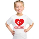 Turkije kinder t-shirt met Turkse vlag in hart wit jongens en meisjes