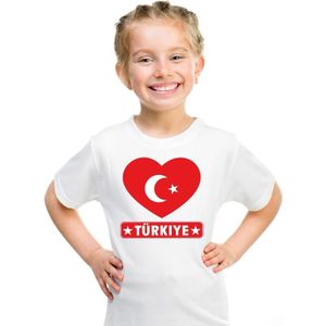 Turkije kinder t-shirt met Turkse vlag in hart wit jongens en meisjes