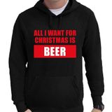 Foute Kerst hoodie / hooded sweater - All I want for christmas is beer - zwart voor heren - kerstkleding / kerst outfit