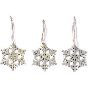6x stuks houten kersthangers sterren 7,5 cm kerstornamenten - Houten ornamenten kerstversiering