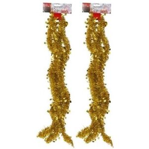 2x Gouden tinsel kerstslingers met sterren 270 cm