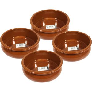 Concorde Tapas serveer of ovenschaaltje - 4x - rond - terracotta aardewerk - Dia 15 x H5 cm - Traditioneel - Uit Spanje