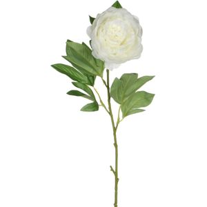 Mica Kunstbloem pioenroos - Creme - 76 cm - polyester - decoratie bloemen rozen