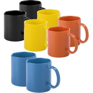 Bellatio Design Koffie mokken/drinkbekers Auxerre - 8x - keramiek - geel/oranje/blauw/zwart - 370 ml