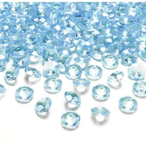 200x Hobby/decoratie turquoise blauwe diamantjes/steentjes 12 mm/1,2 cm - Kleine kunststof edelstenen turquoise/turkoois blauw - Hobbymateriaal - DIY knutselen - Feestversiering/feestdecoratie plastic tafeldecoratie stenen