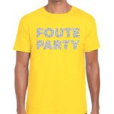 Foute party zilveren glitter tekst t-shirt geel heren - Foute party kleding