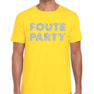 Foute party zilveren glitter tekst t-shirt geel heren - Foute party kleding