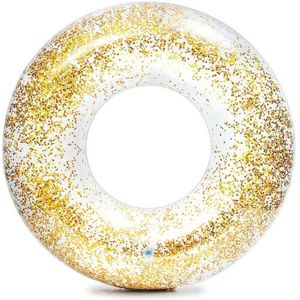 Opblaasbare Intex zwemring transparant/doorzichtig met gouden glitters 107 cm - Zwembenodigdheden - Zwemringen - Glitter zwembanden