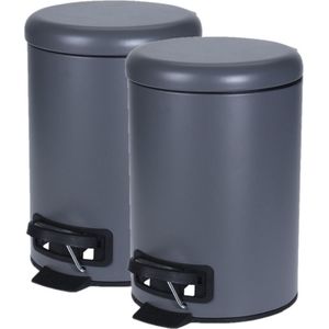 3x stuks donker grijze vuilnisbakken/pedaalemmers 3 liter - Vuilnisemmers/vuilnisbakken/pedaalemmers/prullenbakken voor toilet