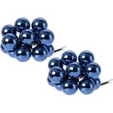 20x Mini glazen kerstballen kerststekers/instekertjes donkerblauw 2 cm - Donkerblauwe kerststukjes kerstversieringen glas