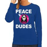 Hippie jezus Kerstbal sweater / kersttrui peace dudes blauw voor dames - Kerstkleding / Christmas outfit