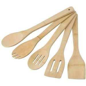 Keukengerei kooklepels spatelset - bamboe hout - 30 cm - 5-delig