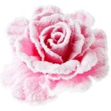 Pastel roze rozen met sneeuw op clip 10 cm - kerstversiering