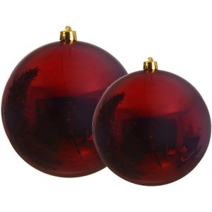 Decoris grote kerstballen - 2x st - donkerrood - 14 en 20 cm - kunststof