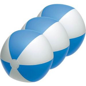 3x Opblaasbare strandballen blauw/wit 28 cm speelgoed - Buitenspeelgoed strandballen - Opblaasballen - Waterspeelgoed