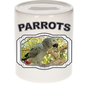 Dieren liefhebber grijze roodstaart papegaai spaarpot  9 cm jongens en meisjes - keramiek - Cadeau spaarpotten papegaaien liefhebber