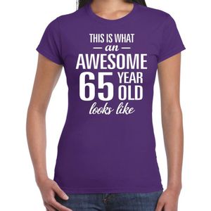 Awesome 65 year - geweldige 65 jaar cadeau t-shirt paars dames -  Verjaardag cadeau