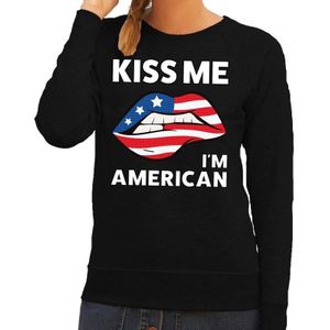 Kiss me I am American sweater zwart dames - feest trui dames - USA kleding