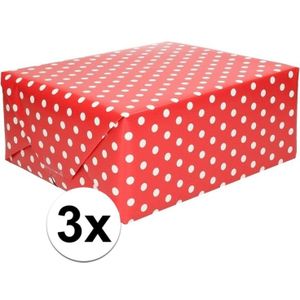 3x Inpakpapier/cadeaupapier rood met stip 200 x 70 cm op rollen - Kadopapier/geschenkpapier