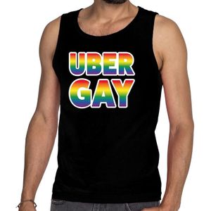 Uber gay gay pride tanktop/mouwloos shirt - zwart regenboog homo singlet voor heren -  LHBT