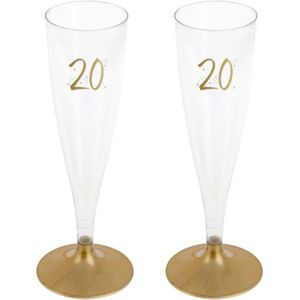 Santex verjaardag feest champagneglazen - leeftijd - 12x - 20 jaar - goud - kunststof