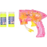 Bellenblaas speelgoed pistool - 2x - met vullingen - roze - 15 cm - plastic - bellen blazen- buiten/fun/verjaardag