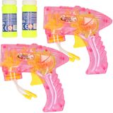 Bellenblaas speelgoed pistool - 2x - met vullingen - roze - 15 cm - plastic - bellen blazen- buiten/fun/verjaardag