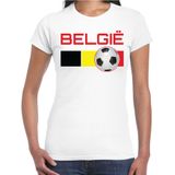 Belgie voetbal / landen t-shirt met voetbal en Belgische vlag - wit - dames -  Belgie landen shirt / kleding - EK / WK / Voetbal shirts