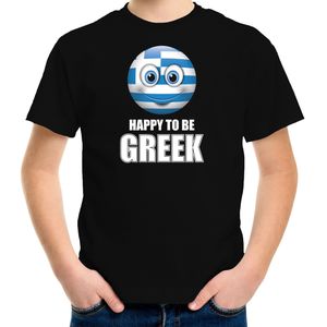 Griekenland Happy to be Greek landen t-shirt met emoticon - zwart - kinderen - Griekenland landen shirt met Griekse vlag - EK / WK / Olympische spelen outfit / kleding