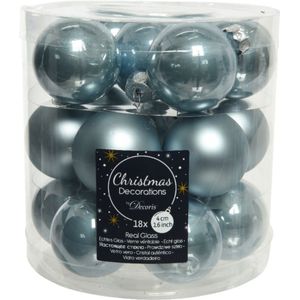 Decoris Kerstballen - 18 stuks - glas - lichtblauw - 4 cm